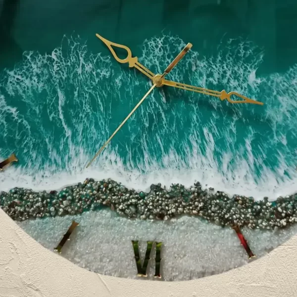 Exquisite Green Beach View Epoxy Resin Wall Clock - Image 5