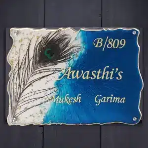 Bankapura Resin Nameplate with Peacock Feather Design