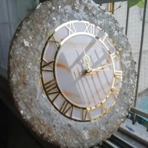 Ethereal Elegance: White and Gold Geode Resin Wall Clock