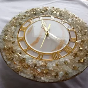Ethereal Elegance: White and Gold Geode Resin Wall Clock