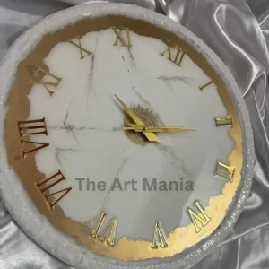 White Golden Circle Resin Wall Clock