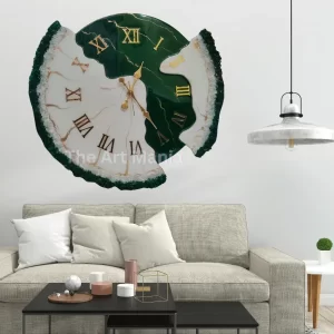 White Green Trio Resin Wall Clock